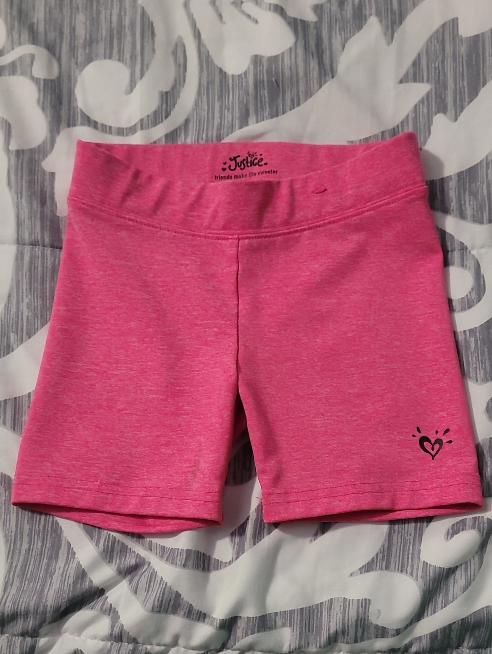 Justice Pink Heathered Active Bike Shorts with Heart Detail